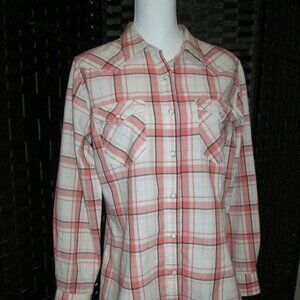 Wrangler Retro Women’s Western Snap Shirt – Plaid & White Sz L